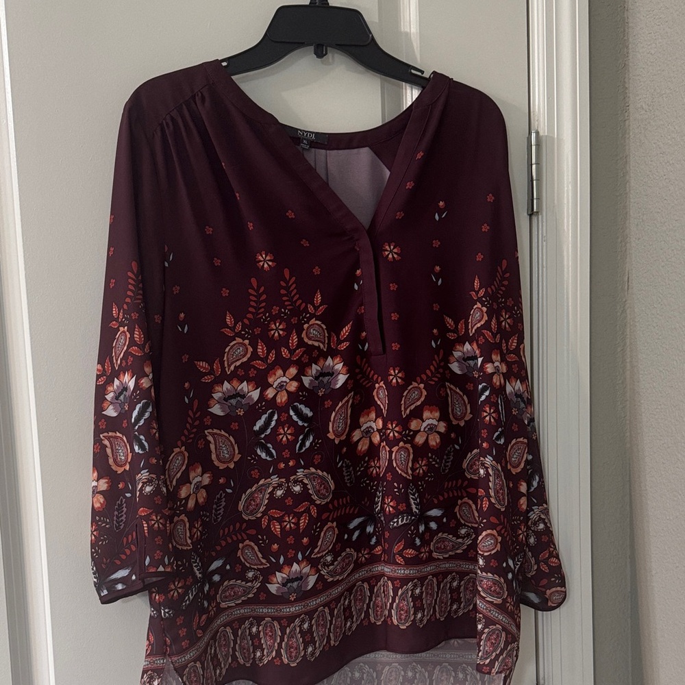NYDJ Deep Red Floral Blouse